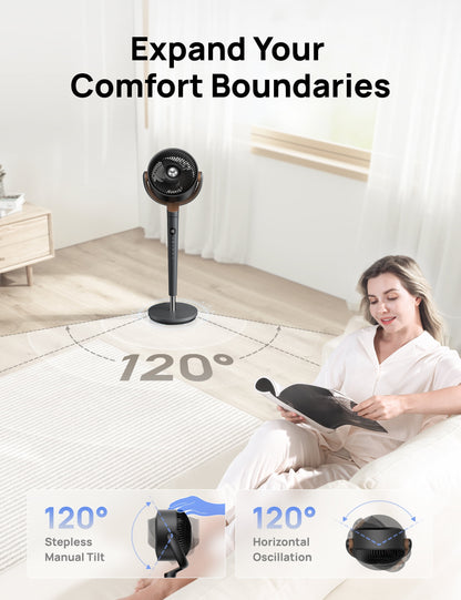 Pedestal Fans for Home, 8 Speeds, 3 Modes, 120°+120° Oscillating Quiet Fan for Bedroom, 80Ft Standing Floor Fan with Remote, DC Motor 23Db, 8H Timer, 35-40 Inch Adjustable Height