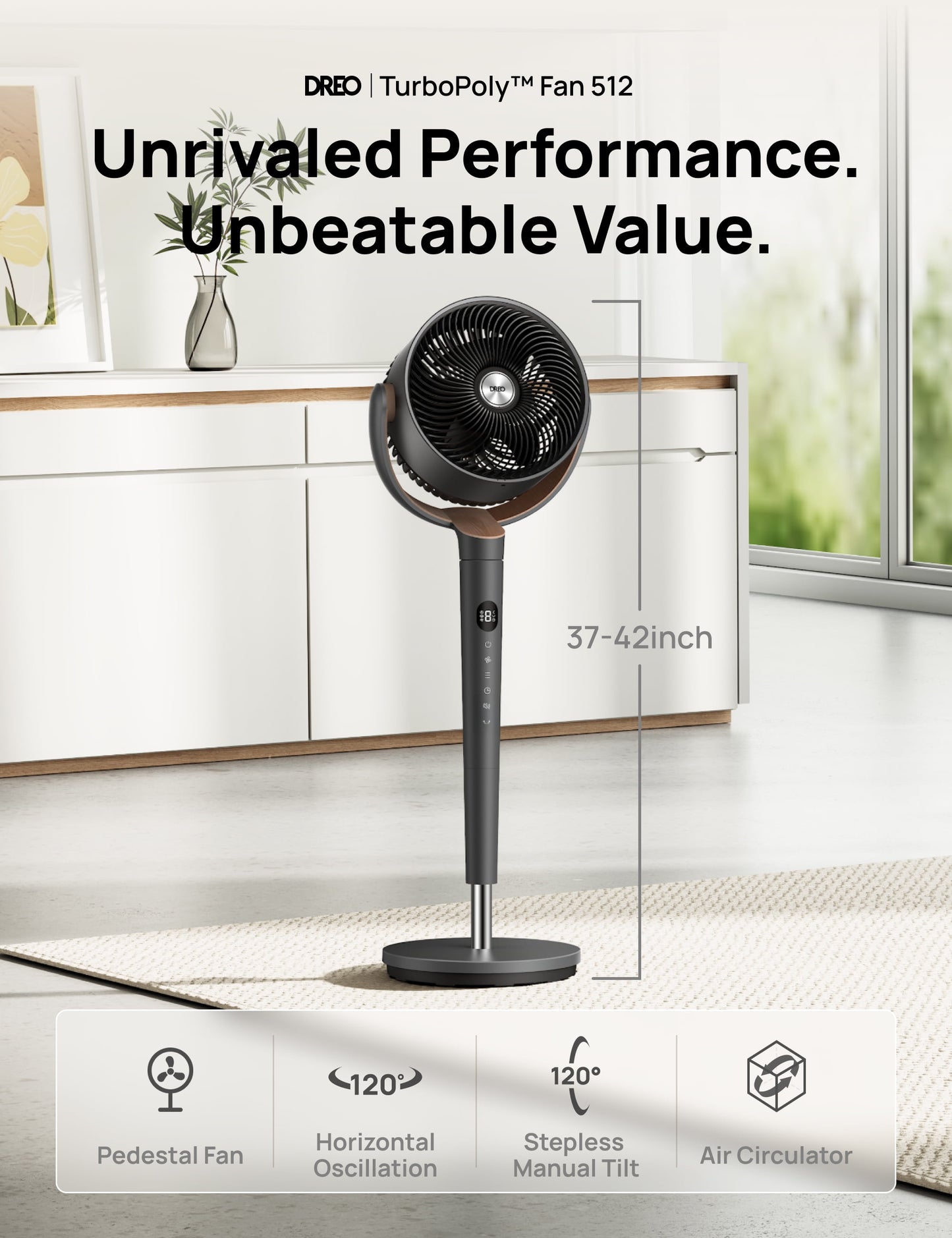 Pedestal Fans for Home, 8 Speeds, 3 Modes, 120°+120° Oscillating Quiet Fan for Bedroom, 80Ft Standing Floor Fan with Remote, DC Motor 23Db, 8H Timer, 35-40 Inch Adjustable Height