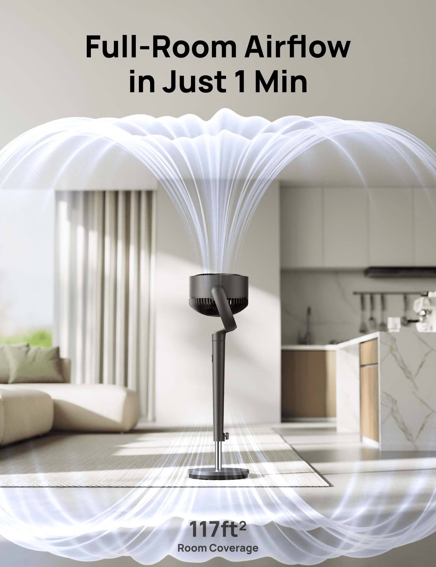 Pedestal Fans for Home, 8 Speeds, 3 Modes, 120°+120° Oscillating Quiet Fan for Bedroom, 80Ft Standing Floor Fan with Remote, DC Motor 23Db, 8H Timer, 35-40 Inch Adjustable Height