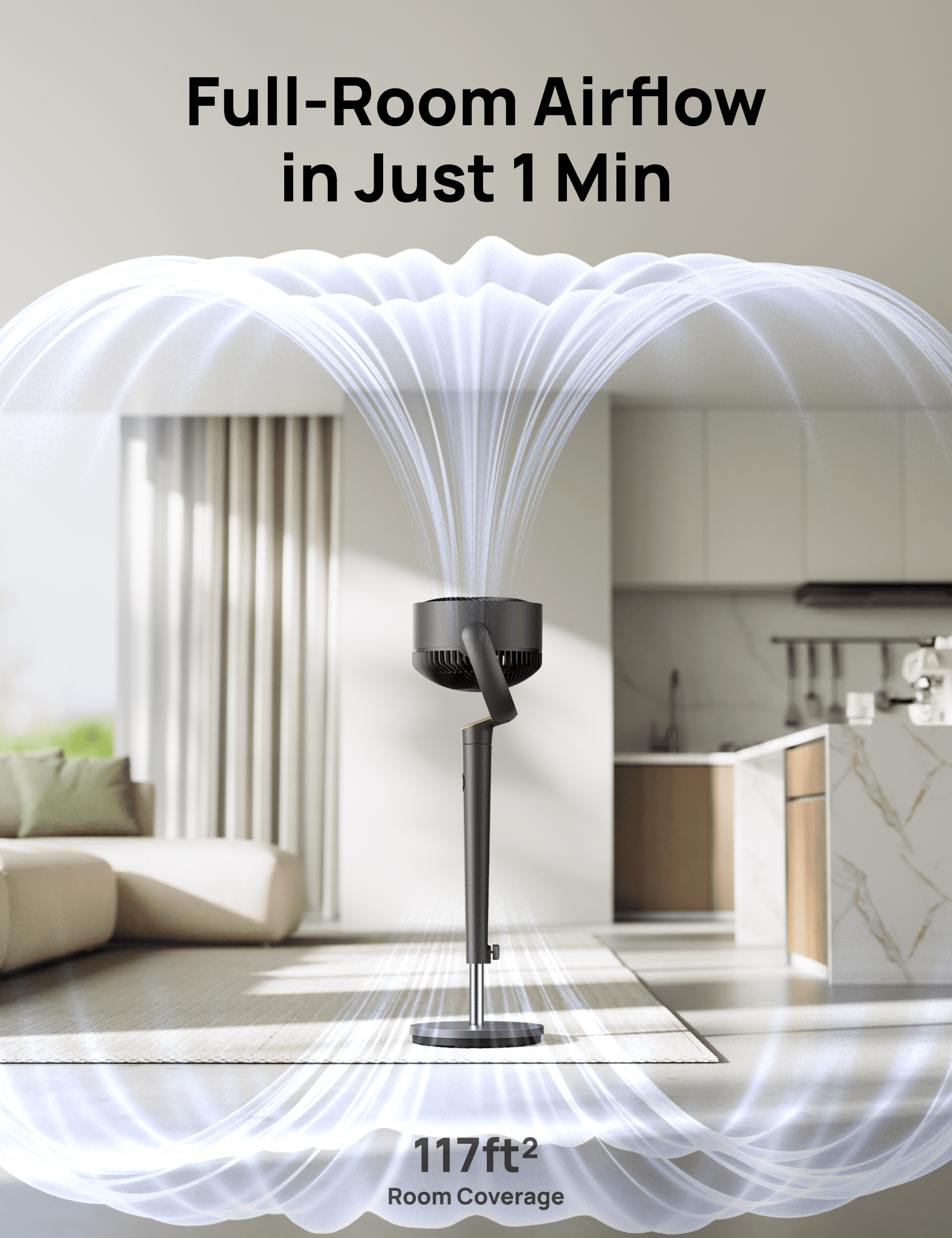 Pedestal Fans for Home, 8 Speeds, 3 Modes, 120°+120° Oscillating Quiet Fan for Bedroom, 80Ft Standing Floor Fan with Remote, DC Motor 23Db, 8H Timer, 35-40 Inch Adjustable Height