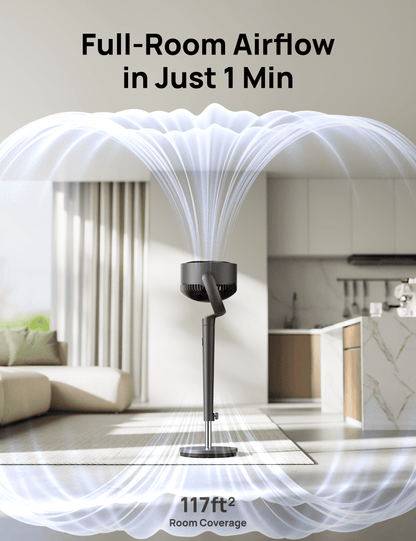 Pedestal Fans for Home, 8 Speeds, 3 Modes, 120°+120° Oscillating Quiet Fan for Bedroom, 80Ft Standing Floor Fan with Remote, DC Motor 23Db, 8H Timer, 35-40 Inch Adjustable Height