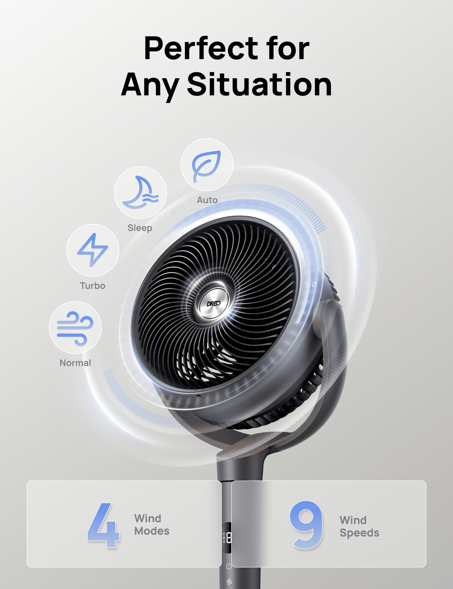 Pedestal Fans for Home, 8 Speeds, 3 Modes, 120°+120° Oscillating Quiet Fan for Bedroom, 80Ft Standing Floor Fan with Remote, DC Motor 23Db, 8H Timer, 35-40 Inch Adjustable Height
