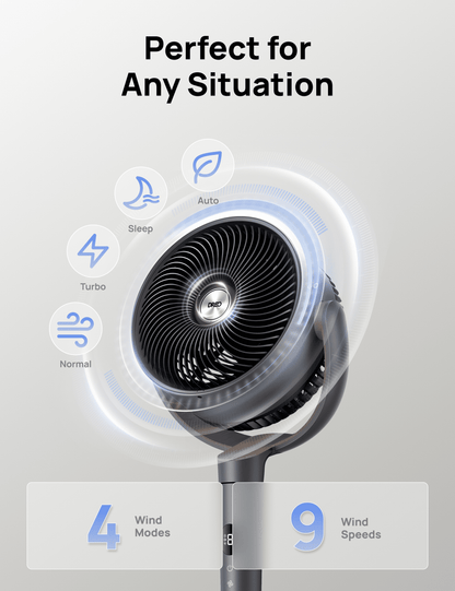 Pedestal Fans for Home, 8 Speeds, 3 Modes, 120°+120° Oscillating Quiet Fan for Bedroom, 80Ft Standing Floor Fan with Remote, DC Motor 23Db, 8H Timer, 35-40 Inch Adjustable Height